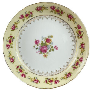 Gold Castle Vtg 1950s Japan Mid-Century 7.5 in China Bowl Rose Floral Gold Rim
